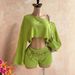 Women's Striped Asymmetrical Off-Shoulder Top And Shorts Set Long Sleeve European American Style_ecoleips.com