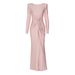 Women's Autumn New Round Neck Sleeve Irregular Overlapping Twisted High Waist Dress, Elegant Long Dress_ecoleips.com