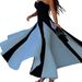 Women's Clothing Low Cut Sling Color Matching Waist Slimming A Line Large Pleated Large Skirt Holiday Dress_ecoleips.com