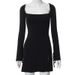 2023 Summer European And American In Style Women' Autumn New Square Neck Long Sleeve Slim Fit Bodycon Slit French_ecoleips.com