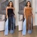 Women's Suede Long Dress Sexy Strapless Tassel Detail Cross Border Fashion for European And American Markets Solid Color_ecoleips.com
