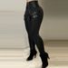 Women's Clothing Black High Waist Tight Zipper Buckle Design Trousers_ecoleips.com