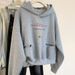 Unique Chic Gray Letter Print Hooded Lazy Wind Sweater Women's 2026 Autumn New Fashion Top_ecoleips.com