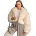 Faux Fox Fur Short Coat With Lapel Collar - Oversized Eco-Friendly Faux Fur Jacket For Women, Winter Warm Plush Coat In Beige (S/M/L)_ecoleips.com