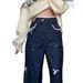 2025 New Lace Patchwork Waist Design Straight-Leg Jeans Women, Loose Fit, Slimming Wide-Leg Pants For Petite Women_ecoleips.com