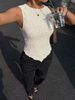 Women's Y2K Double-layer Lace Slim Shoulder Strap Vest - Asymmetrical Hem, Round Neck, Lightweight Summer Shirt,_ecoleips.com