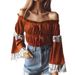 Women's Clothing Off-Shoulder Lace Trim Blouse – Elegant Long Sleeve Bardot Top For Women (S-XL)_ecoleips.com