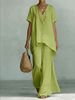 Women's Clothing Women's Cotton Linen V Neck Short Sleeve Top And Wide Leg Pants Set Fashionable Loose Fit Style_ecoleips.com