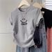 Women's Slim Fit round Neck Short Sleeve T-Shirt Petite Fashionable Printed Top Straight Shoulder Summer New Style_ecoleips.com