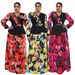 New Plus Size Women's Chiffon Print Two-Piece Dress V-Neck Flowy Maxi Dress With Long Sleeves, Elegant & Sweet Style ( Polyester Blend)_ecoleips.com