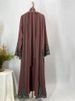 Hot Selling Open Abaya Women Clothes Lace With Pearls Design Muslim Fashion Kimono Long Kaftan Islamic Dubai Dresses For Women_ecoleips.com