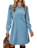 Women's Round Neck Knitted Sweater With Pockets Casual Loose Long Sleeve Autumn Winter Dress Puff Sleeve_ecoleips.com