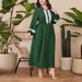 Elegant Plus Size Retro Dress For Women - Long Sleeve A-Line Maxi Dress With Polo Collar, Dark Green Office & Casual Wear (0XL-4XL)_ecoleips.com