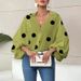 "Polka Dot Chiffon Blouse – Lantern Sleeve Button-Down Top For Women, Lightweight Summer Casual Shirt"_ecoleips.com