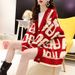 Oversized Letter Knit Cardigan – Korean-style Embroidery Sweater With Contrast Trim, Cozy V-Neck Open Front Womens Loungewear For Fall/Winter_ecoleips.com
