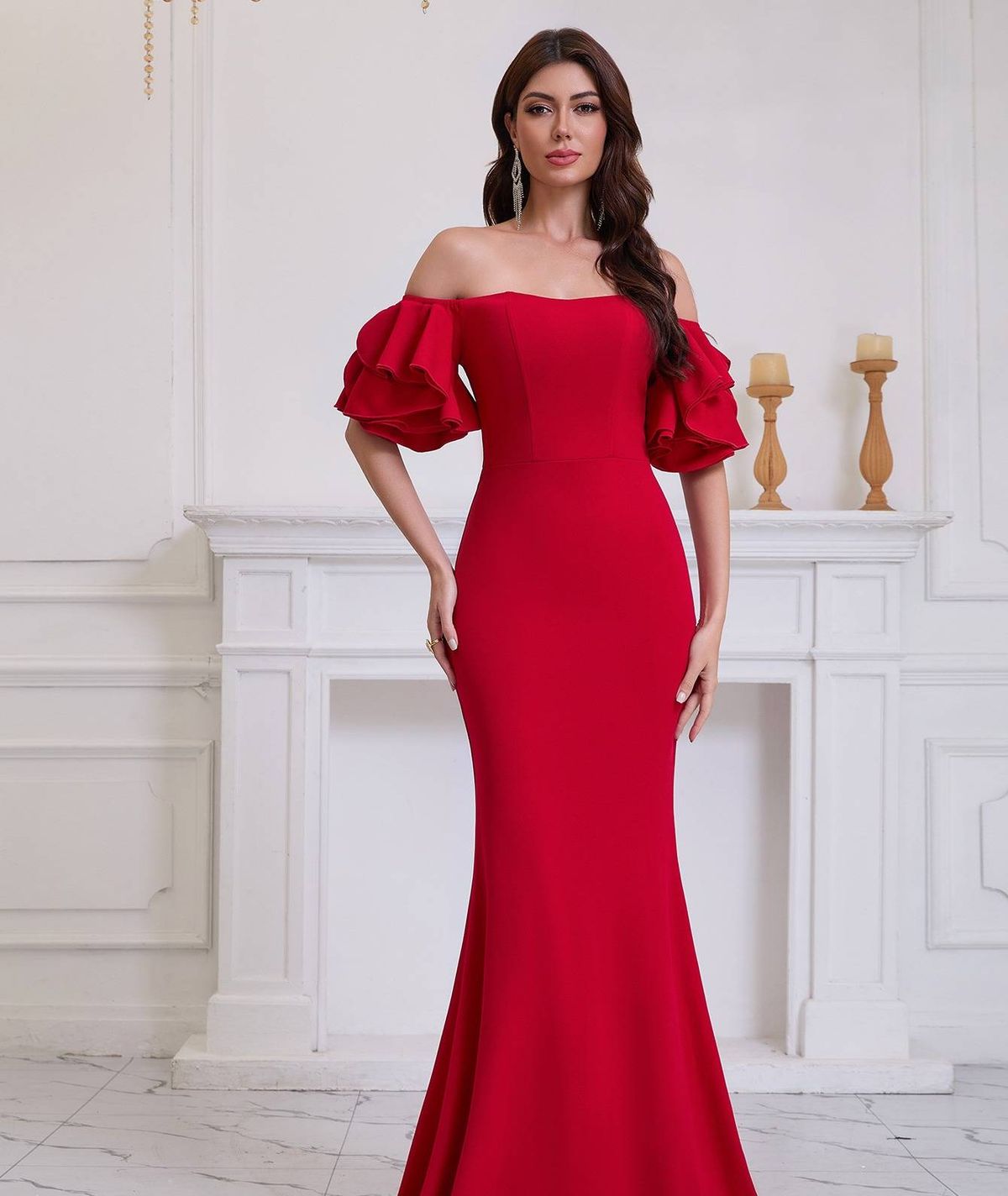 Regal Red Strapless Evening Gown Sculpted Corset Bodice With Cascading Ruffles & Open Back For Black-Tie Galas (4-Way Stretch Poly-Spandex Blend)_ecoleips.com