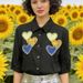Black Shirt Minimalist Style Geometric Heart Shaped Button Retro Puff Sleeves Women's Clothing Tops_ecoleips.com