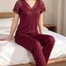 Women's Sexy Lace Pajamas 2026 Summer Polka Dot Short Sleeve Top And Pants Sleepwear 2 Piece Set Casual Breathe Home Wear_ecoleips.com