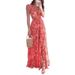 Spring New Women's Fashion Printed Dress V Neck Ruffled Slit Design European And American Style Foreign Trade Clothing_ecoleips.com