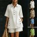 Women's Clothing Cotton Linen Button Down Shirt And Shorts Set Casual Loose Two-Piece Spring Summer Store New_ecoleips.com