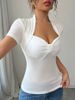 Women's V-Neck Knit Top - Pure & Sexy Style Short Sleeve Tee | Soft Stretch Fabric For Casual & Date Nights_ecoleips.com