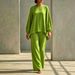 Women's Casual Cotton Linen Top And Pants Set Simple Long Sleeved Shirt with Straight Leg Pants European American Style 2 Piece Outfit_ecoleips.com