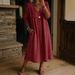 Women's Casual Fashion Mid Sleeve V Neck Pullover Faux Denim Dress Multi Color New_ecoleips.com