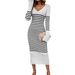 Diyun European And American Women's Clothing 2025 Autumn Winter Slim Sexy Deep V Color-Block Striped_ecoleips.com