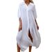 Women's Long Sleeve Beach Cover Up Dress - Bamboo Cotton Sun Protection Shirt Dress, Bikini Kimono, Loose Fit Casual Maxi Dress, 13 Colors_ecoleips.com