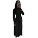 Elegant Solid Color Belted Dress With Metal Ring Detail – High-Waisted Long Sleeve Midi Dress For Fall/Winter_ecoleips.com