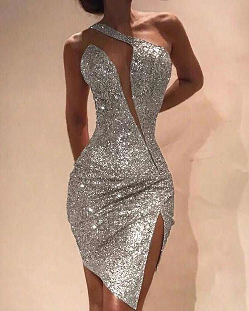 Women's Clothing One Shoulder Slit Dress_ecoleips.com