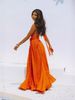 Sexy Backless Tie-Wrap Maxi Dress – Women's Flowy V-Neck Boho Beach Cover-Up (White/Tangerine, One Size Fits Most)_ecoleips.com