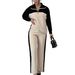 Women's Color Block Top And High Waisted Straight Leg Pants Set European American Style Trendy Two Piece Autumn Outfit_ecoleips.com