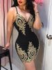 Foreign Trade European And American Bodycon Dress With Straps, Women's Clothing, Lace Sexy V-neck Tight-fitting_ecoleips.com
