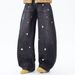 High-Waisted Floral Embroidered Straight Leg Jeans – Oversized Boyfriend Fit With Floor-Length Hem (Black/Blue, S-3XL)_ecoleips.com