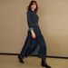 K Women's Fashion Denim Long Sleeved Breasted Waist Cinched Dress. No Belt Or Other Accessories._ecoleips.com