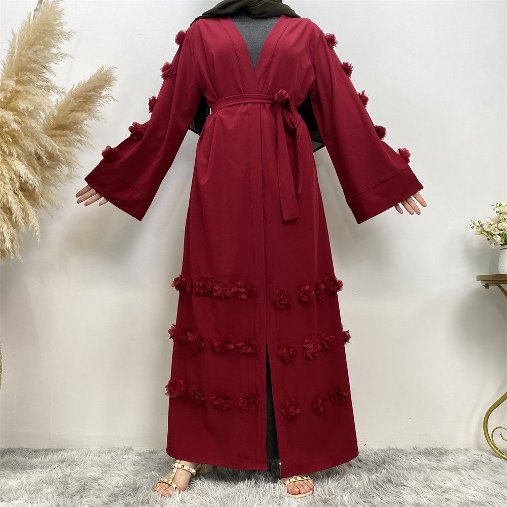 Muslim Fashion Women's Loose Cardigan With 3D Floral Tie Robe 1623_ecoleips.com