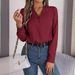 Elegant V-Neck Layered Long Sleeve Blouse For Women – Fall/Winter Essential, Solid Color, Comfortable Polyester_ecoleips.com