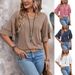 Women's Clothing Solid Color V Neck Double Layer Sleeve Loose T Shirt Short Sleeved_ecoleips.com