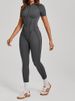 K Stand Up Collar Half Zip Short Sleeved Jumpsuit For Women, Lifting Hips And Abdominal Muscles, Yoga Tight Fitting Sports Jumpsuit_ecoleips.com