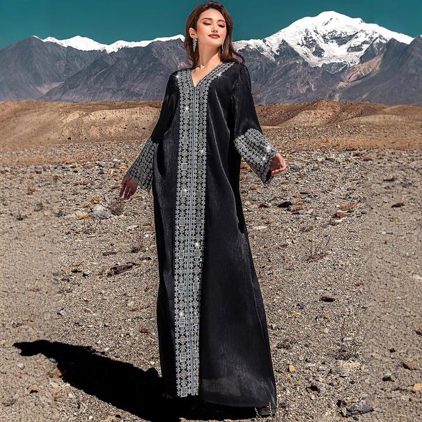 Premium Shiny Satin Abaya With Handcrafted Silver Embroidery & Rhinestones – Luxurious Modest Dress For Weddings, Parties, And Ramadan_ecoleips.com