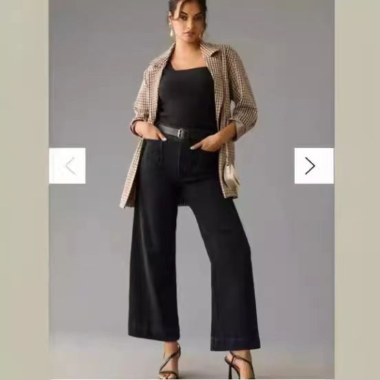 Women's Clothing Straight Wide Leg Jeans Many Large Pockets Jeans_ecoleips.com