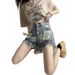 Vintage Distressed Denim Shorts Women, Unique Design, Ripped Frayed Hem Pants, New Summer High-waisted Hot Pants For_ecoleips.com