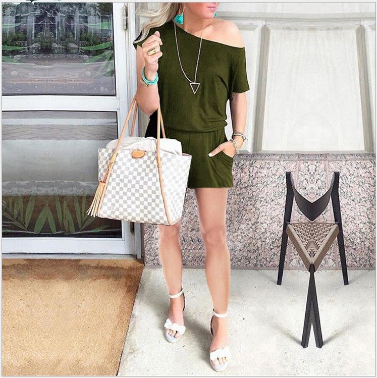 New 6-Color Spring/Summer Fashion Short-Sleeved Short-Sleeved Pocketed Women's One-Piece_ecoleips.com