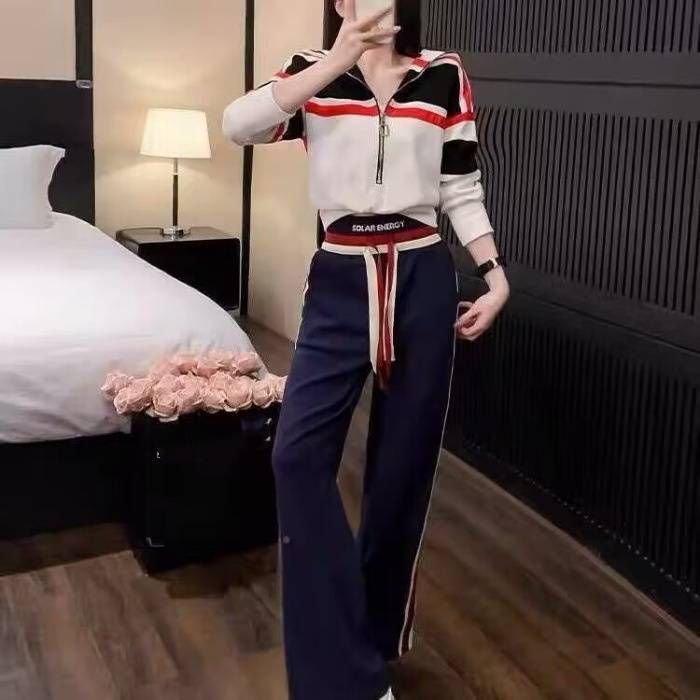 Women's Clothing Casual Sports Suit For Women Spring And Autumn New Small Long Sleeved Hooded Sweatshirt High Waist Wide Leg Pants Two Piece Suit _ecoleips.com
