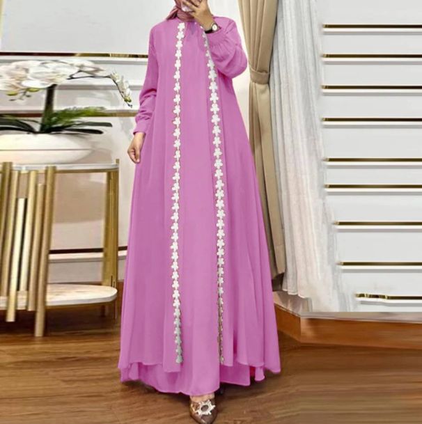 Elegant Women Long Sleeve Patchwork Muslim Abaya Maxi Dress IsIamic Clothing Robe Femme Turkey Dubai Sundress Vestidos_ecoleips.com