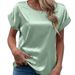 Women's Clothing Spring And Summer New Women's Short Sleeved Satin Shirt Loose Casual Round Neck Satin T Shirt For Women_ecoleips.com