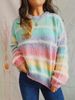 Women's Clothing Fashion Gradient Knit Sweater Women's Long Sleeve Cable Pullover With Faux Fur Trim_ecoleips.com