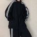 Korean Style Striped Jacket And Cropped Pants Set Trendy Spring Outfit for Women Black Pink S-2XL_ecoleips.com