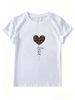Women's Leopard Print Heart-shaped LOVE Short-sleeved T-shirt, Leopard Print Heart Balloon T-shirt, Casual Basic Everyday Top For Summer._ecoleips.com